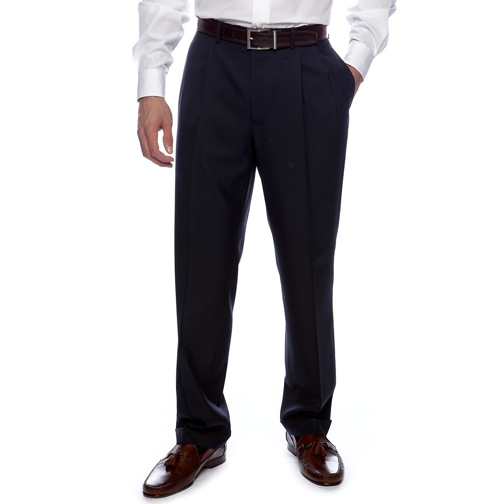 Lauren Ralph Lauren 34x30 Sharkskin Pleated Wrinkle-Free Dress Pants~Navy